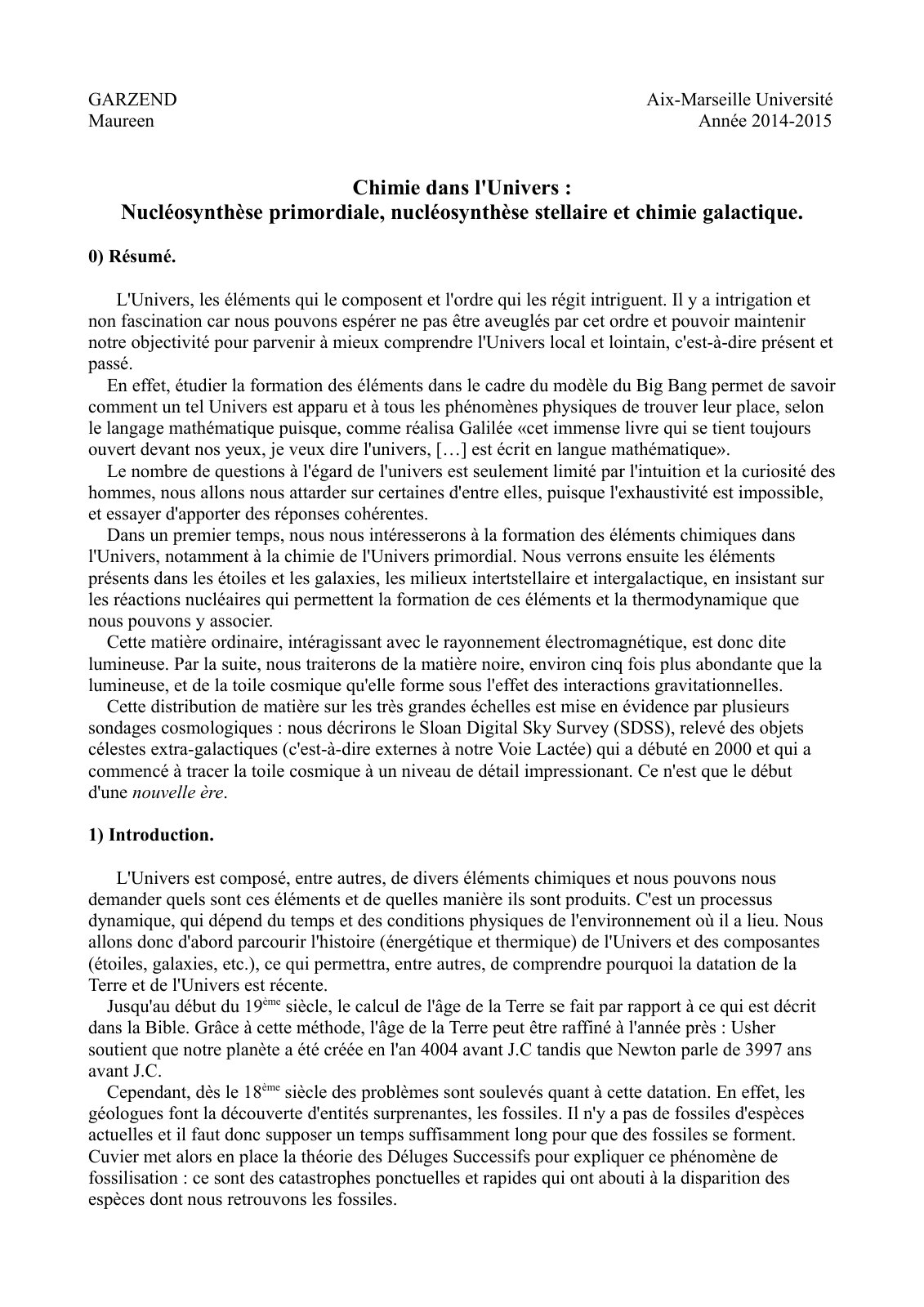 First page of Chimie dans lunivers