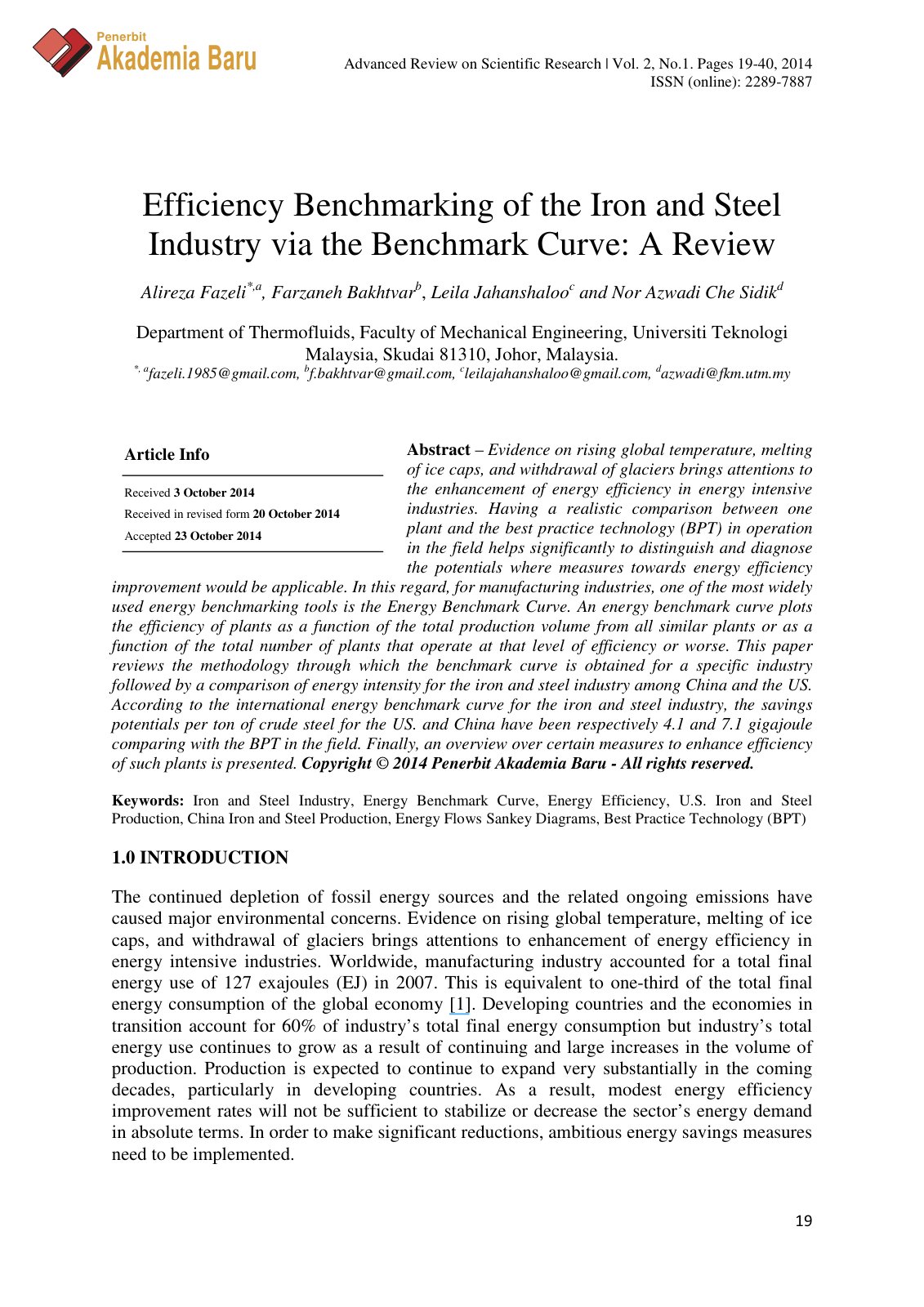 First page of Efficiency Benchmarking of the Iron and