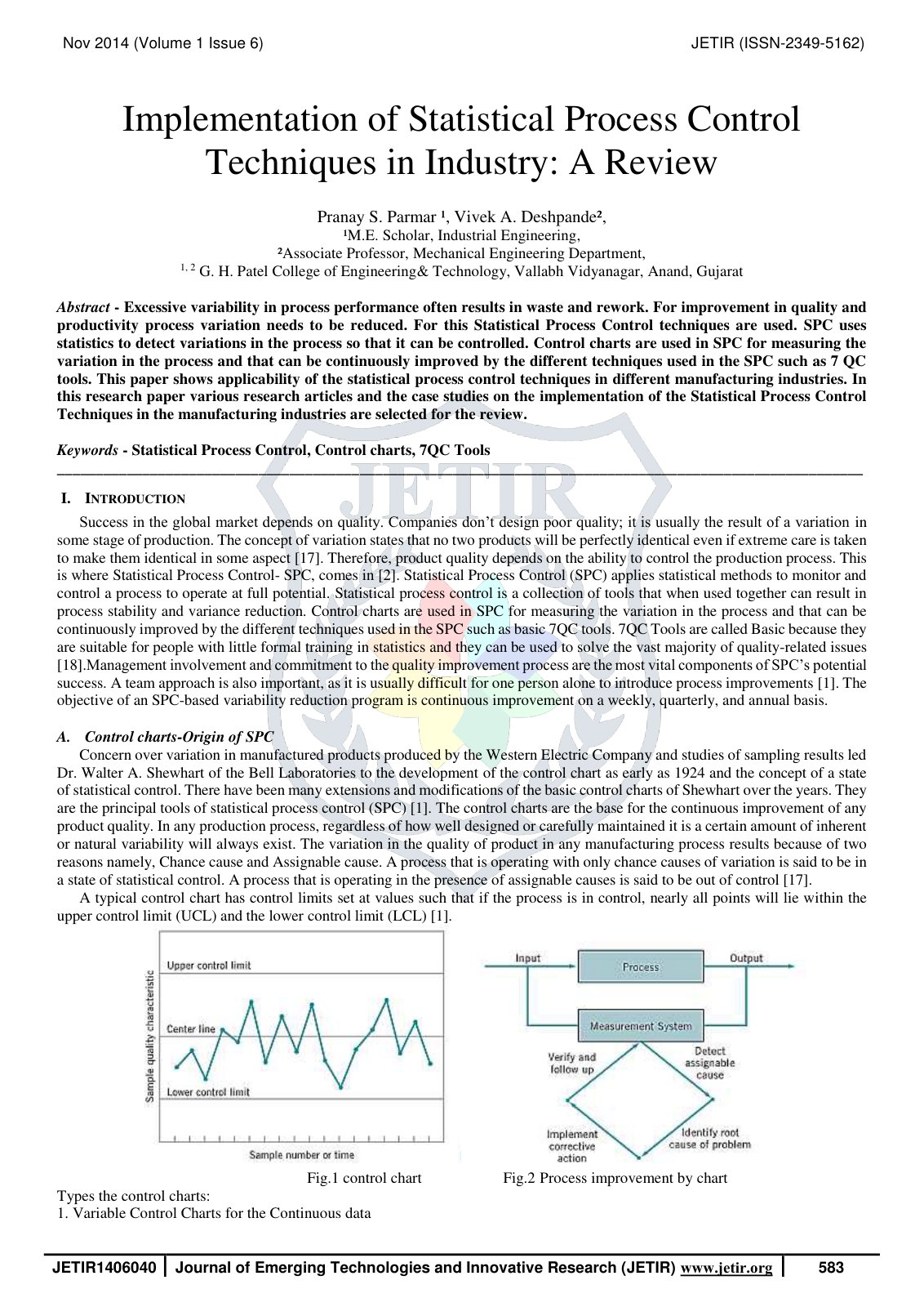 First page of Implementation of Statistical Process Control Techniques in Industry: A Review