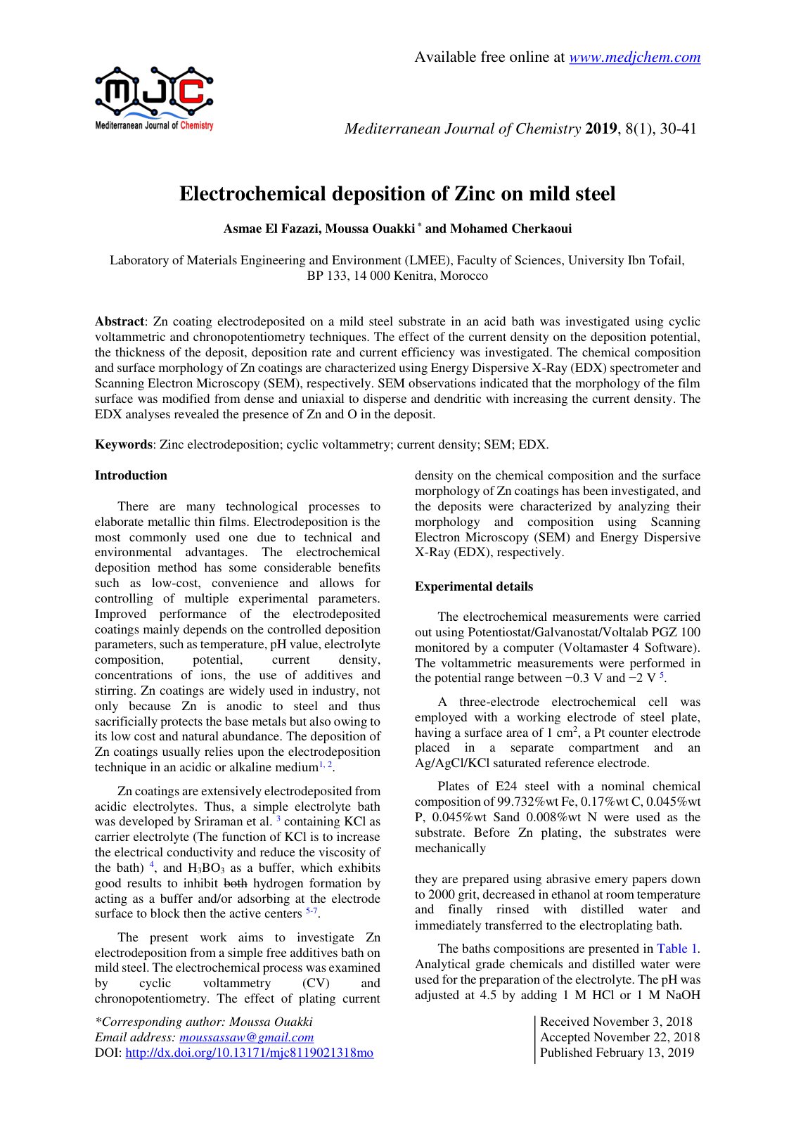 First page of Electrochemical deposition of Zinc on mi