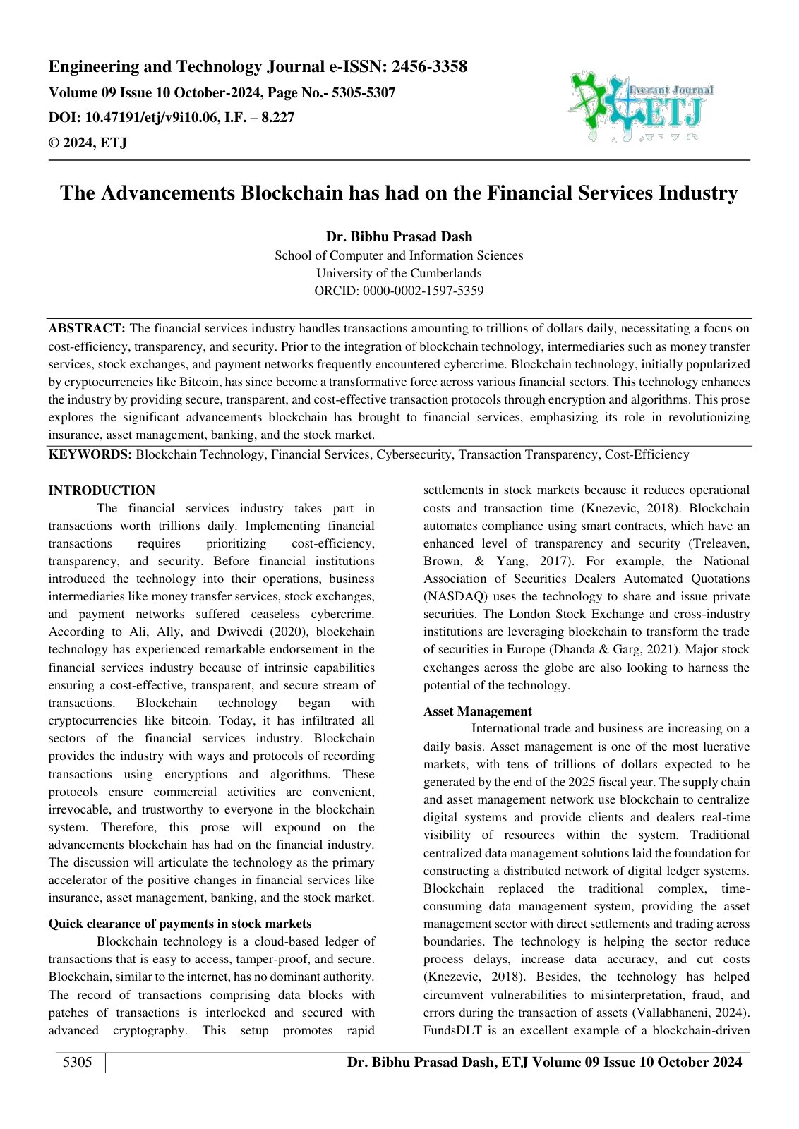 First page of The Advancements Blockchain has had on the Financial Services Industry  (2)