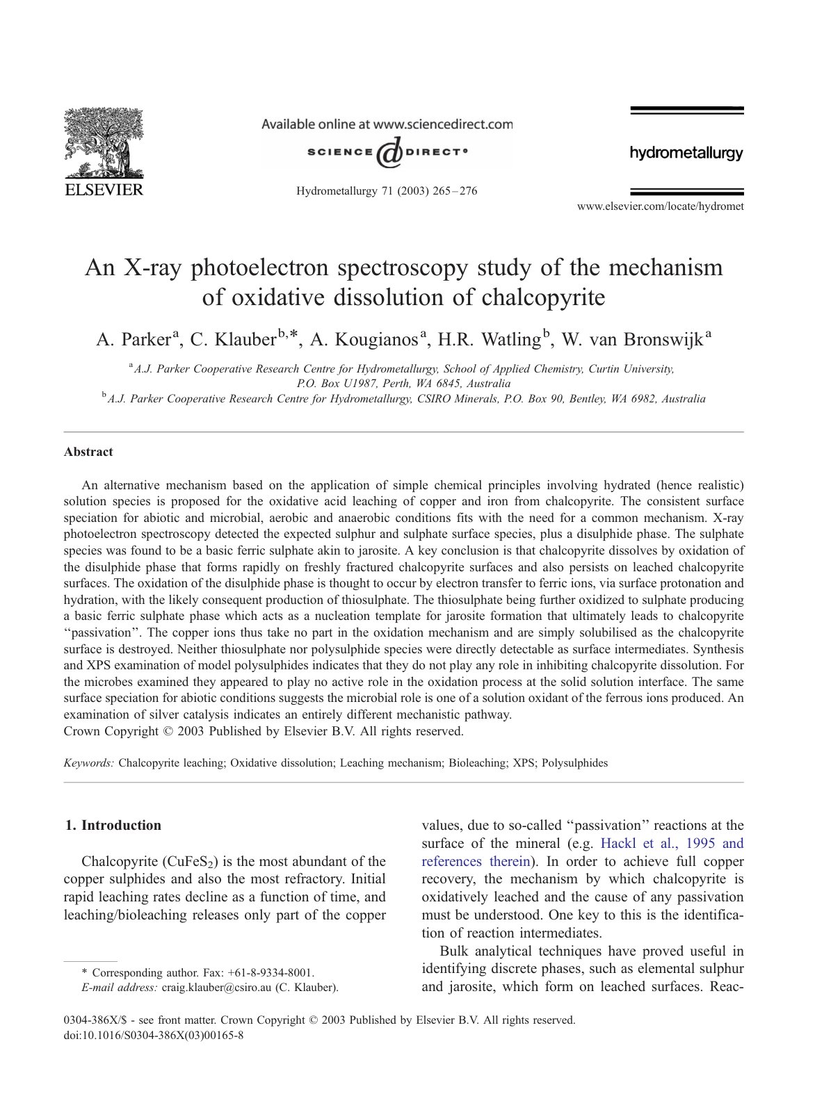 First page of An X ray photoelectron spectroscopy stud