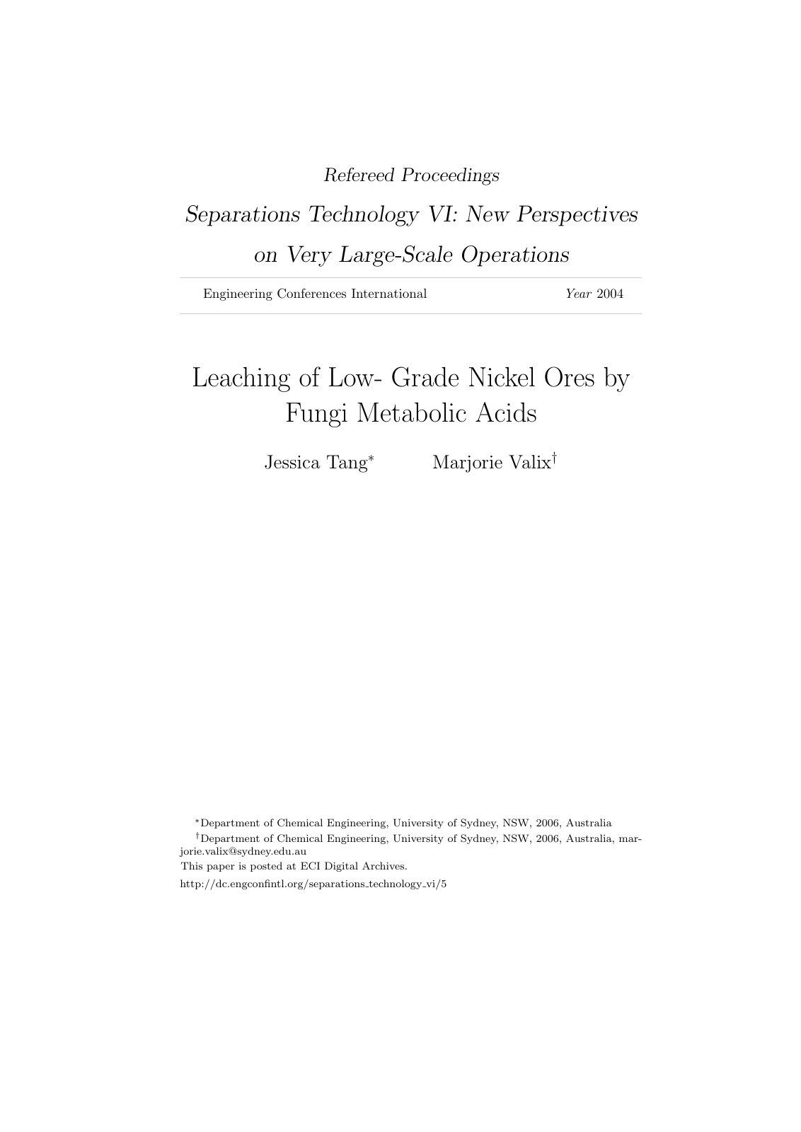 First page of Leaching of Low-Grade Nickel Ores by Fungi Metabolic Acids