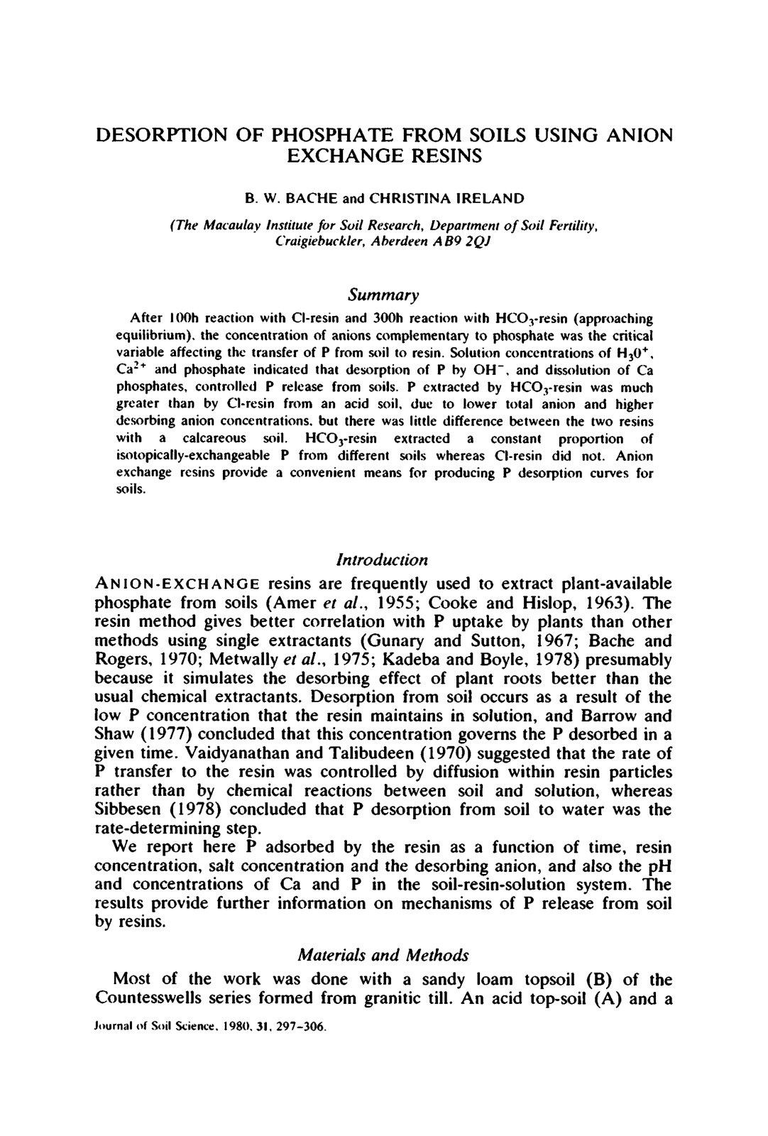 First page of Desorption of Phosphate from Soils Using