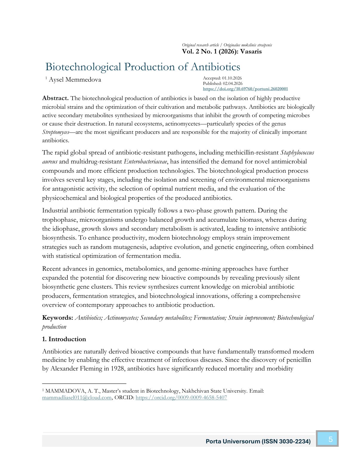 First page of Biotechnological Production of Antibiotics