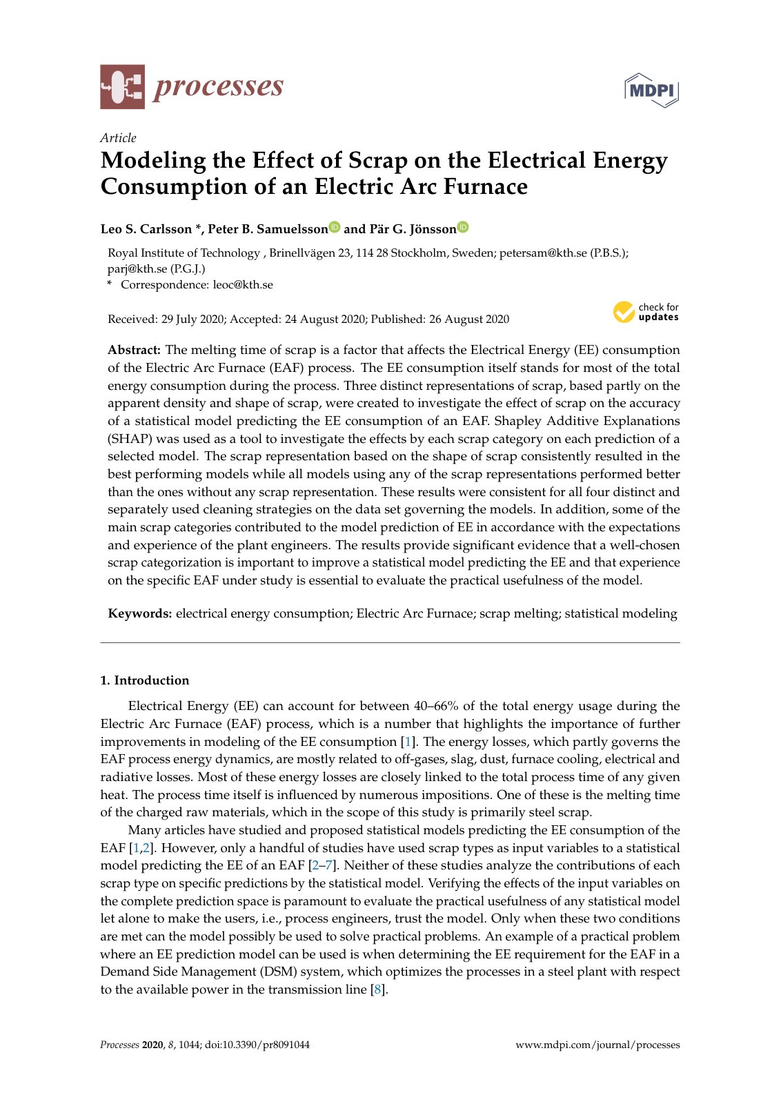 First page of Modeling the Effect of Scrap on the Electrical Energy Consumption of an Electric Arc Furnace