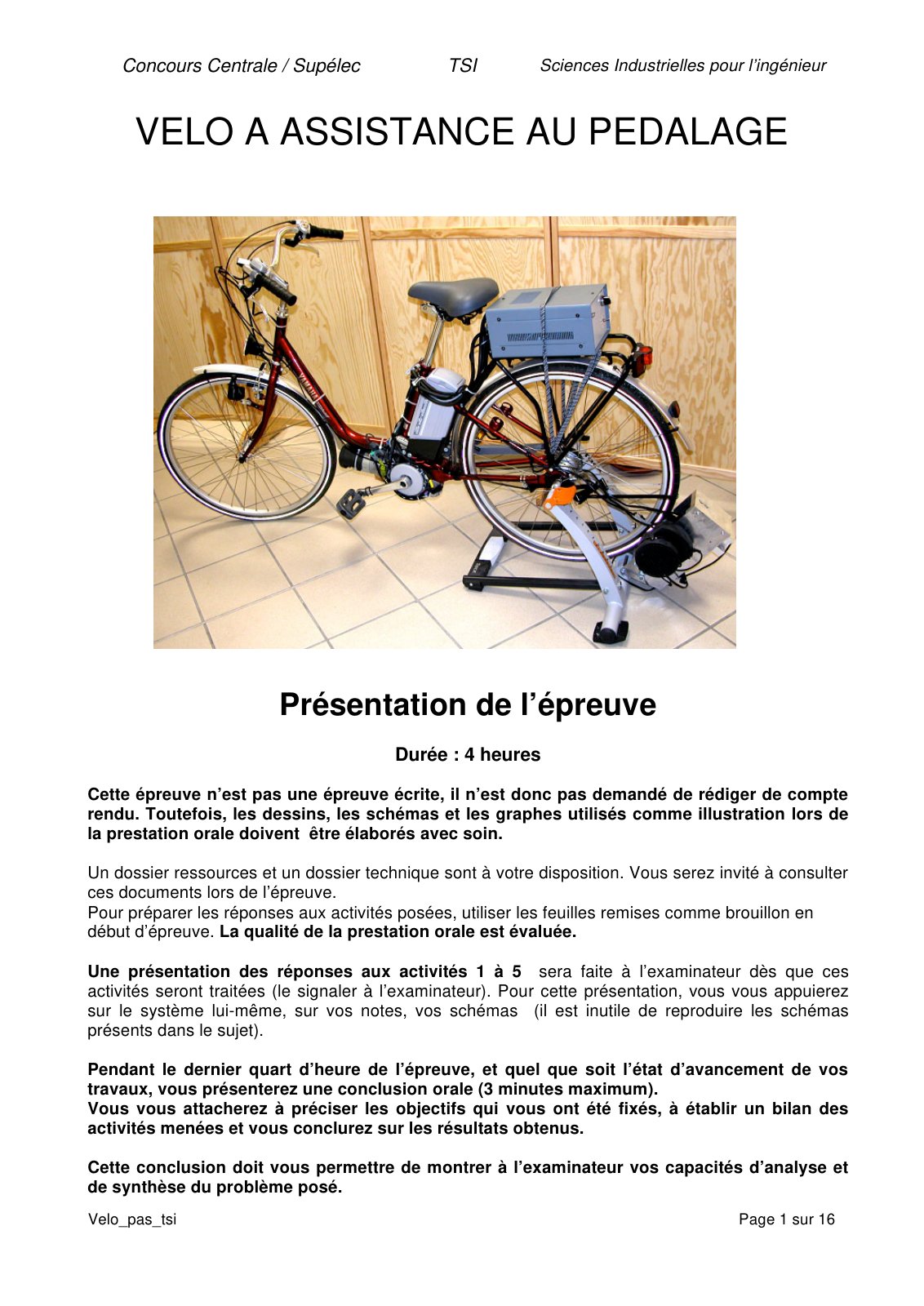 First page of velo assistance pedalage