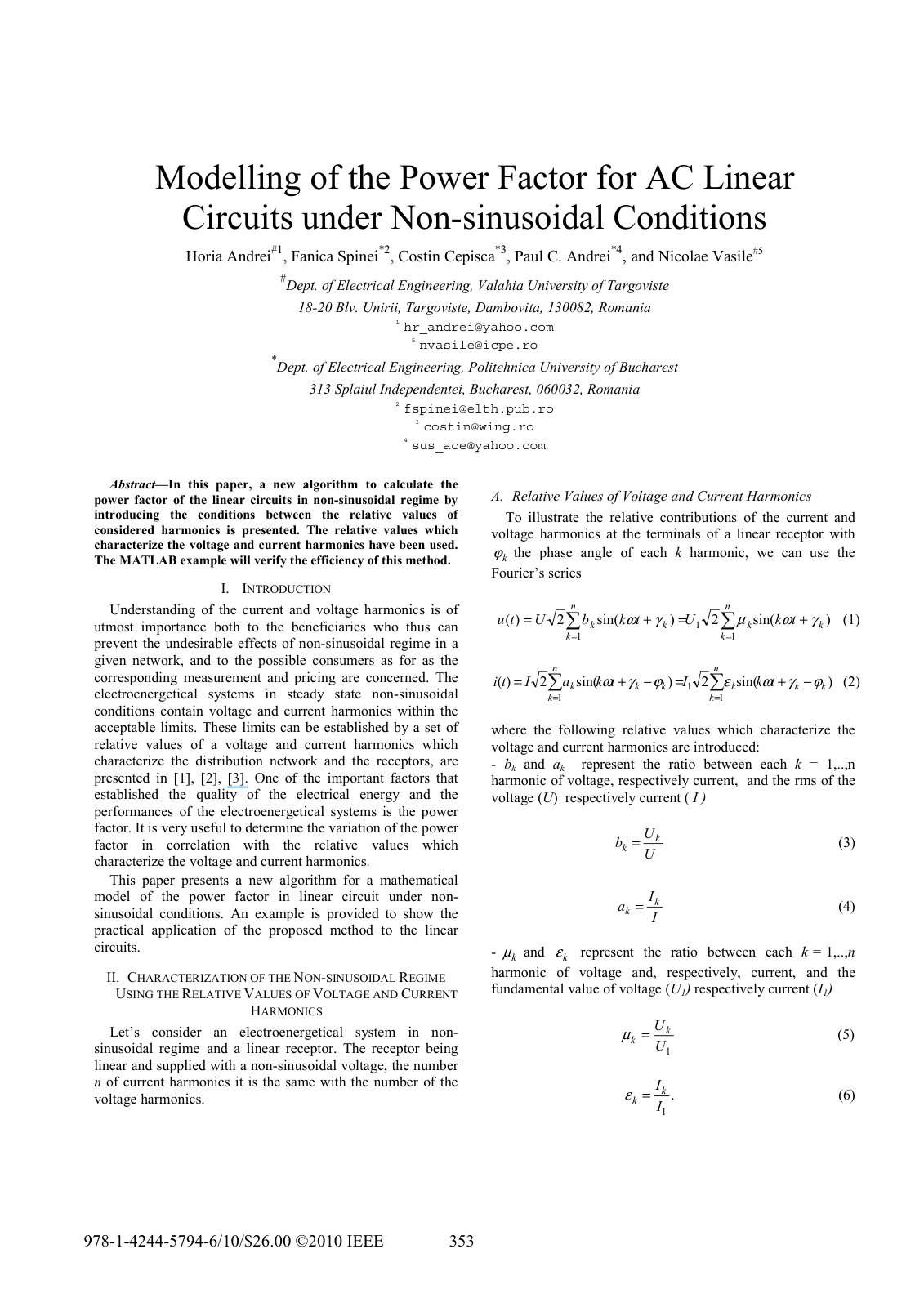 First page of Modelling of the power factor for AC lin