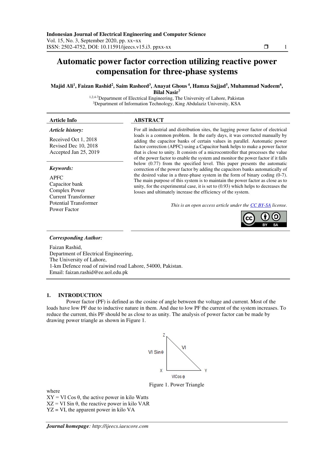 First page of Automatic power factor correction utiliz