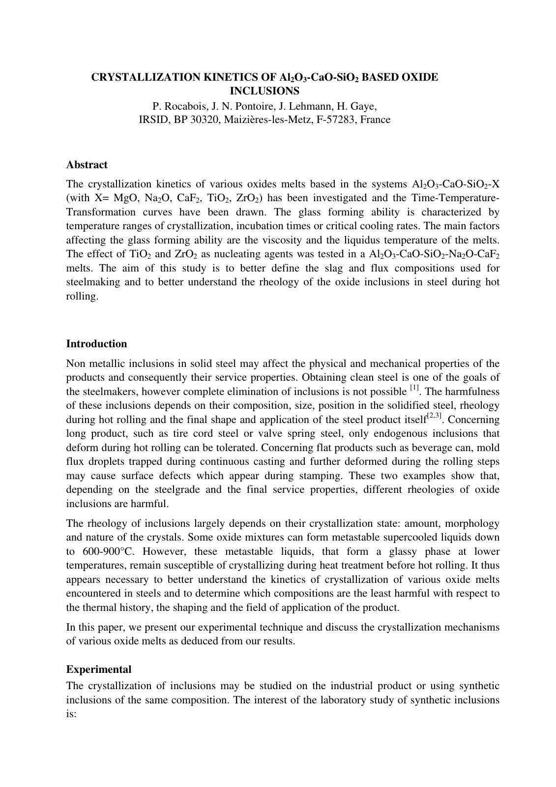 First page of Crystallization kinetics of Al2O3 CaO Si