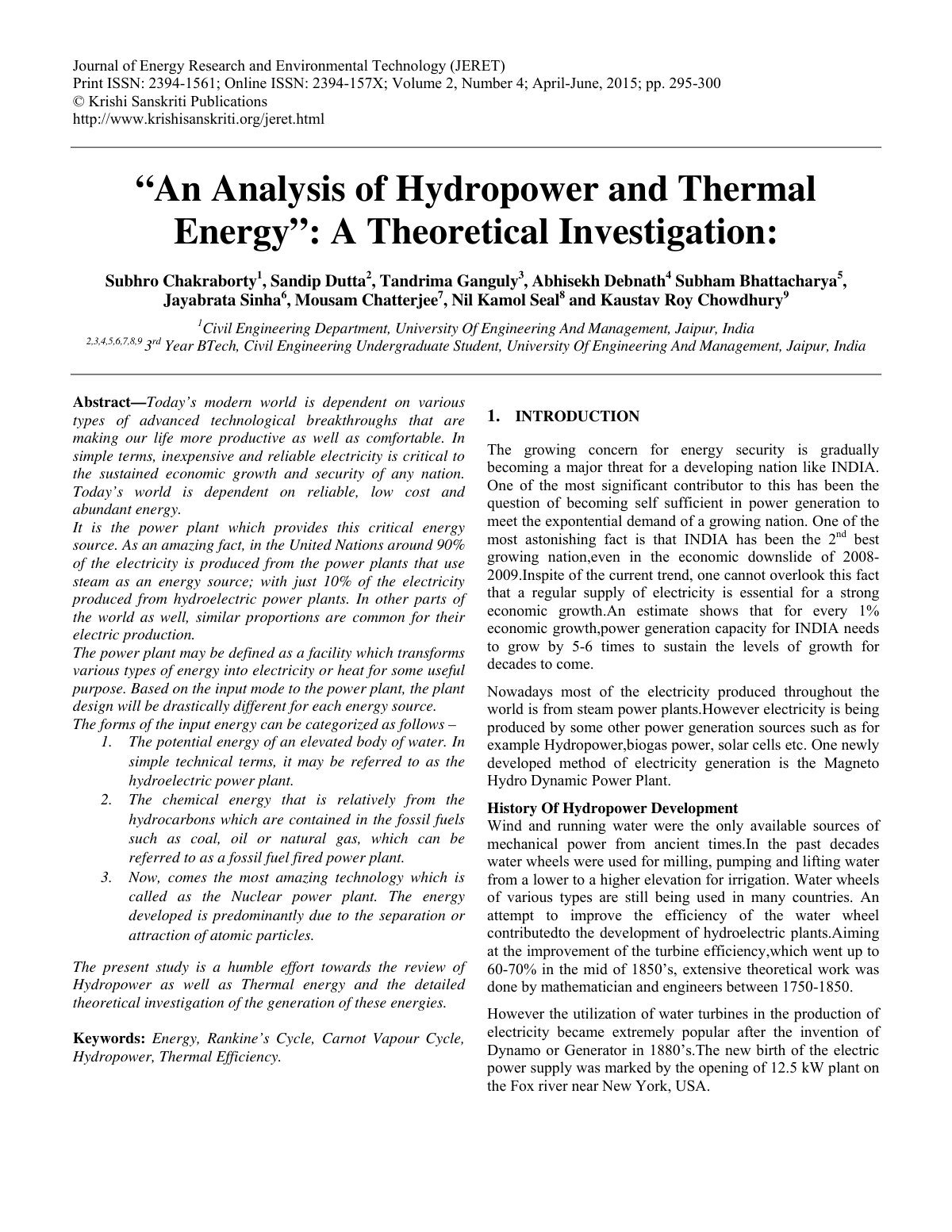 First page of An Analysis of Hydropower and Thermal En