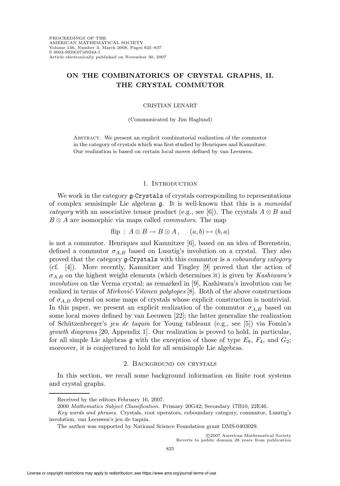 First page of On the combinatorics of crystal graphs, II. The crystal commutor