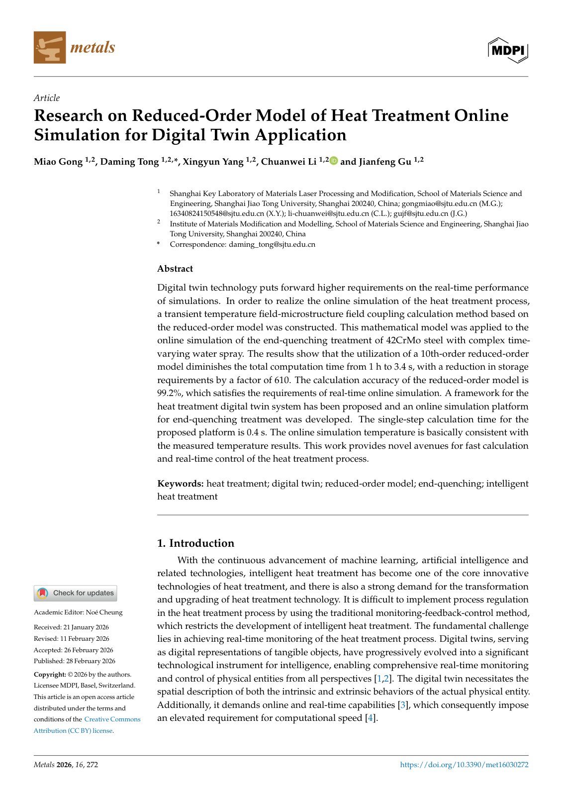 First page of 2026 Gong Heat Treatment Digital Twin