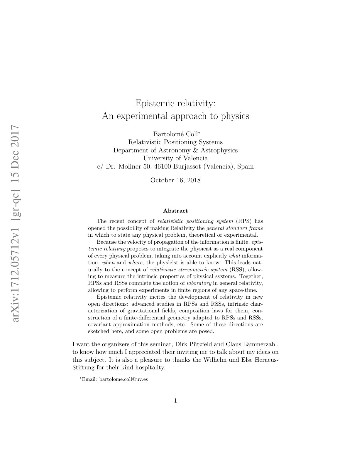 First page of Epistemic Relativity An Experimental App