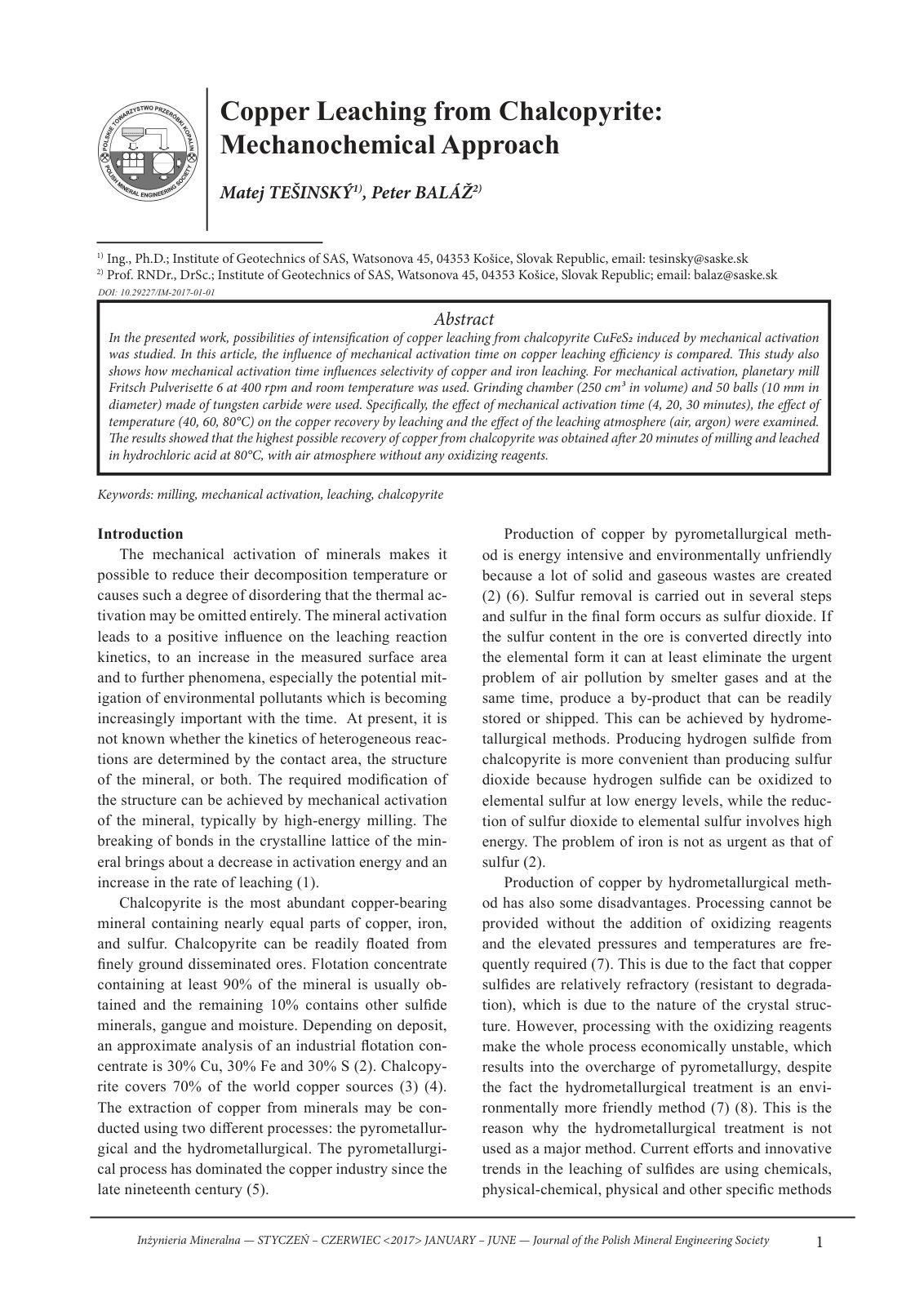 First page of Copper Leaching from Chalcopyrite Mechan