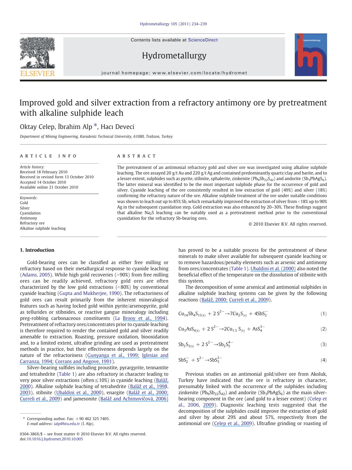 First page of Improved gold and silver extraction from