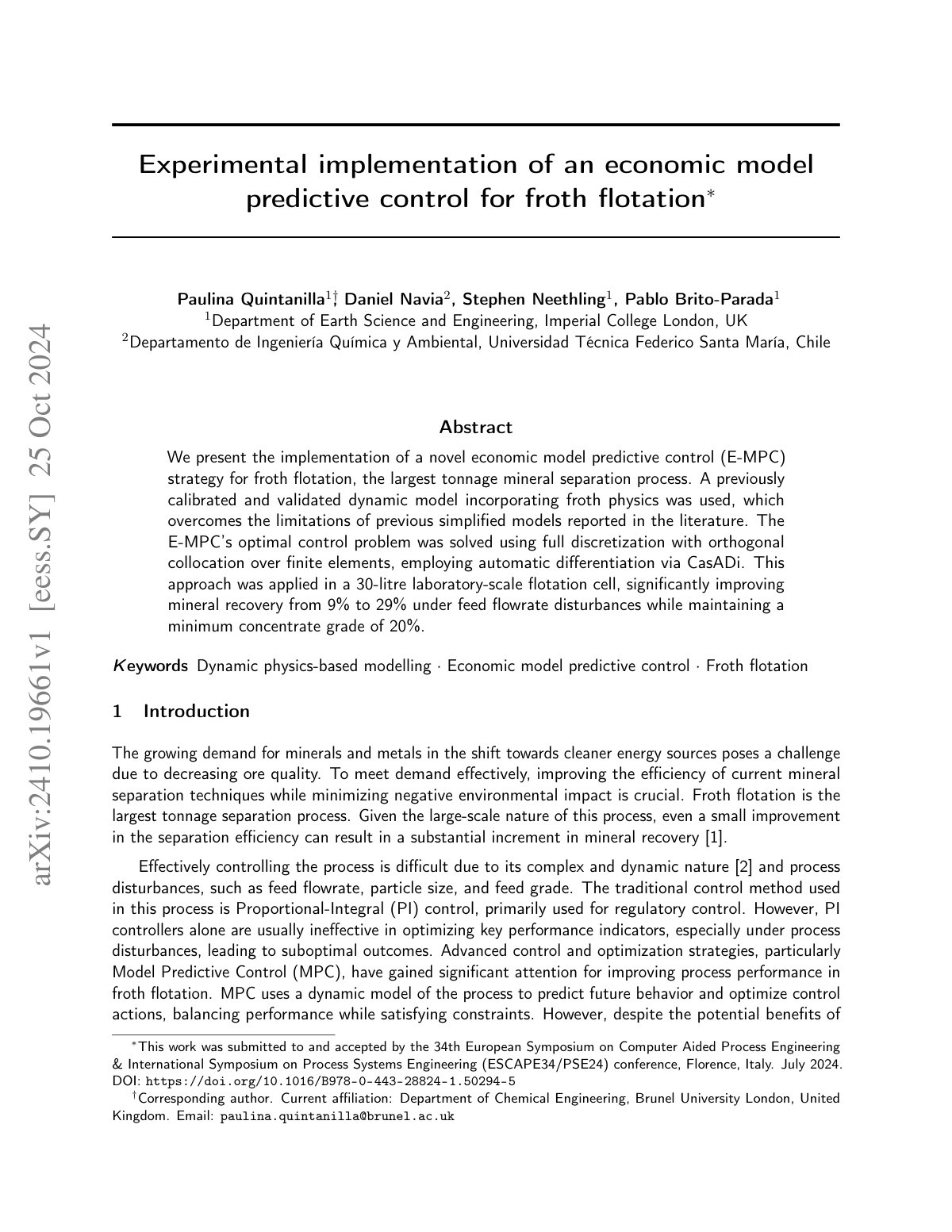 First page of Experimental implementation of an economic model
