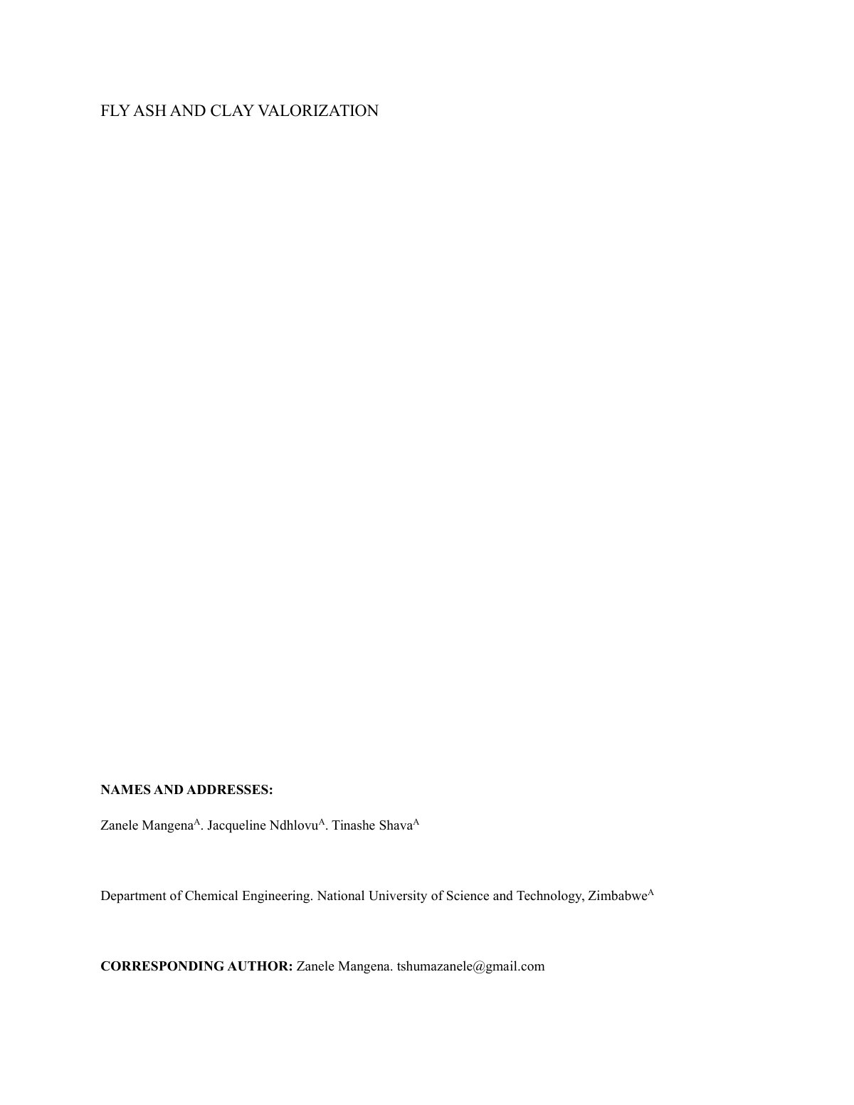 First page of FLY ASH AND CLAY VALORIZATION
