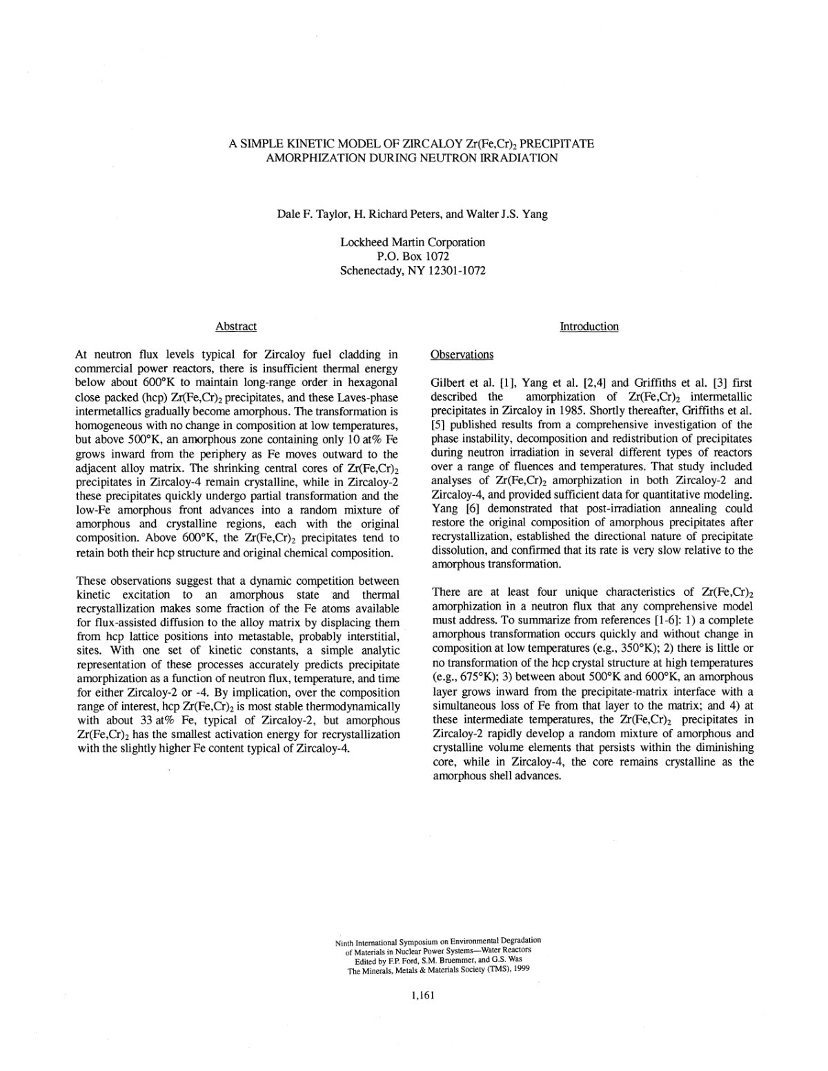 First page of A SIMPLE KINETIC MODEL OF ZIRCALOY Zr(Fe,Cr)2 PRECIPITATE AMORPHIZATION DURING NEUTRON IRRADIATION