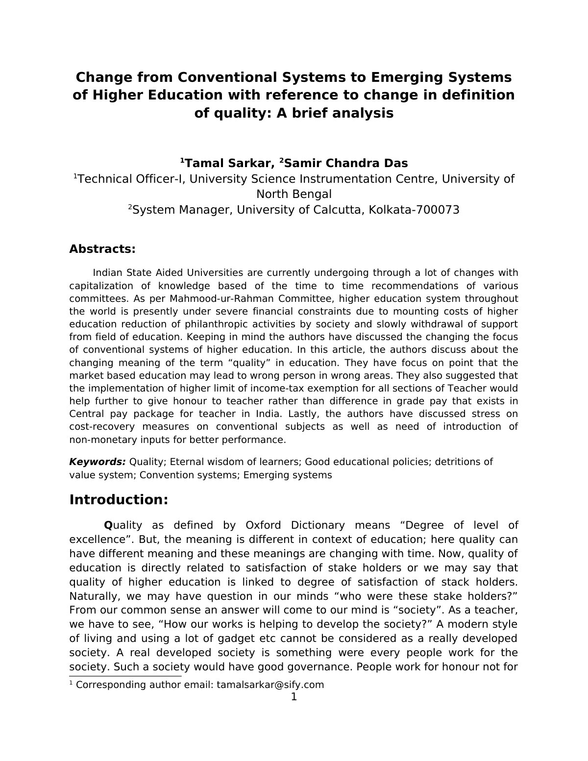 First page of Change from Conventional Systems to Emer