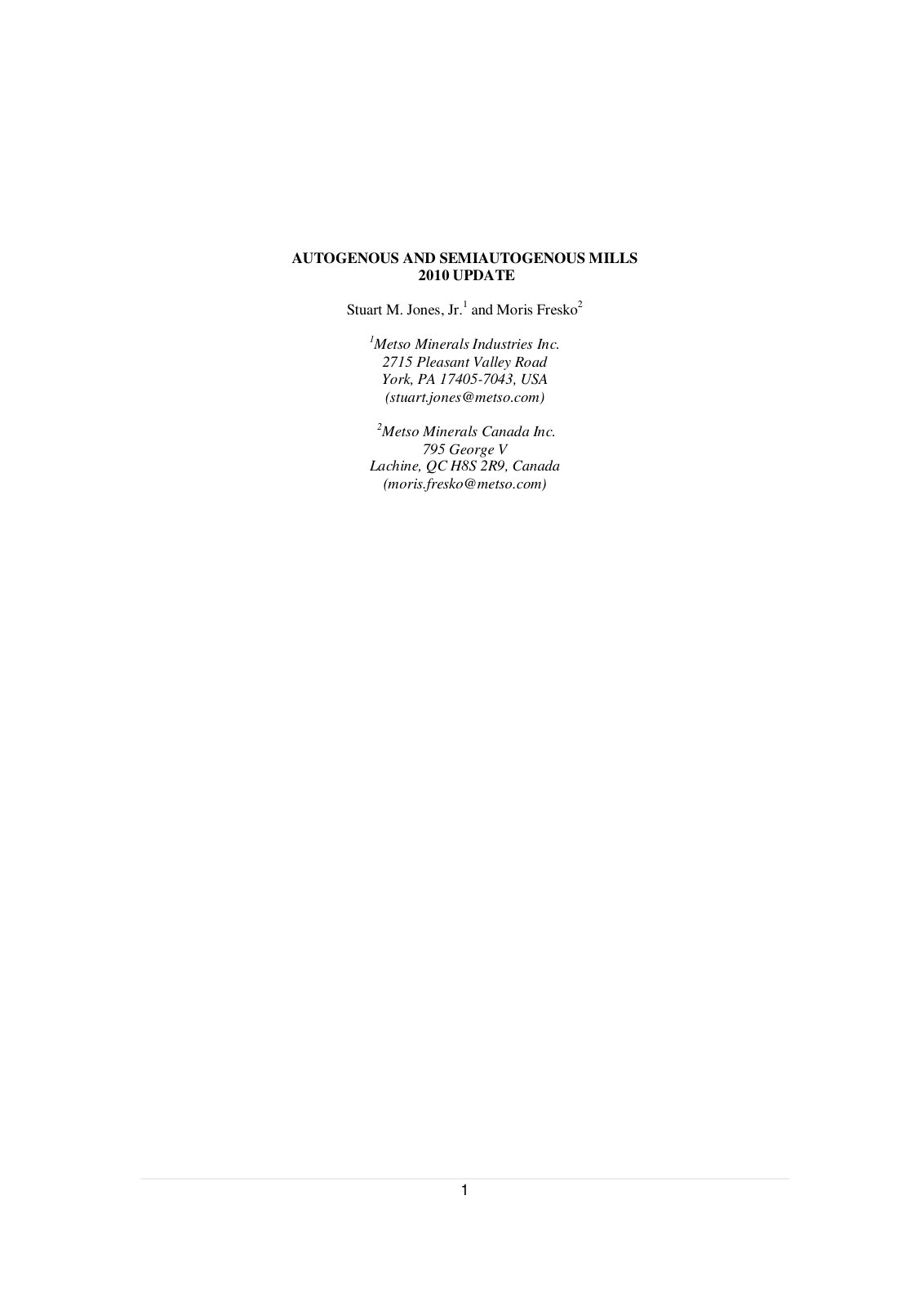 First page of Paper # 028   AUTOGENOUS AND SEMIAUTOGENOUS MILLS 2010 UPDATE