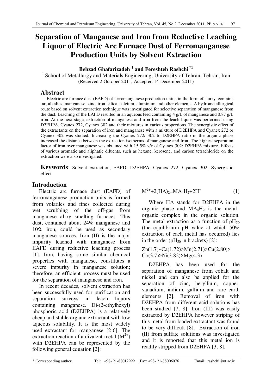 First page of Separation of Manganese and Iron from Re
