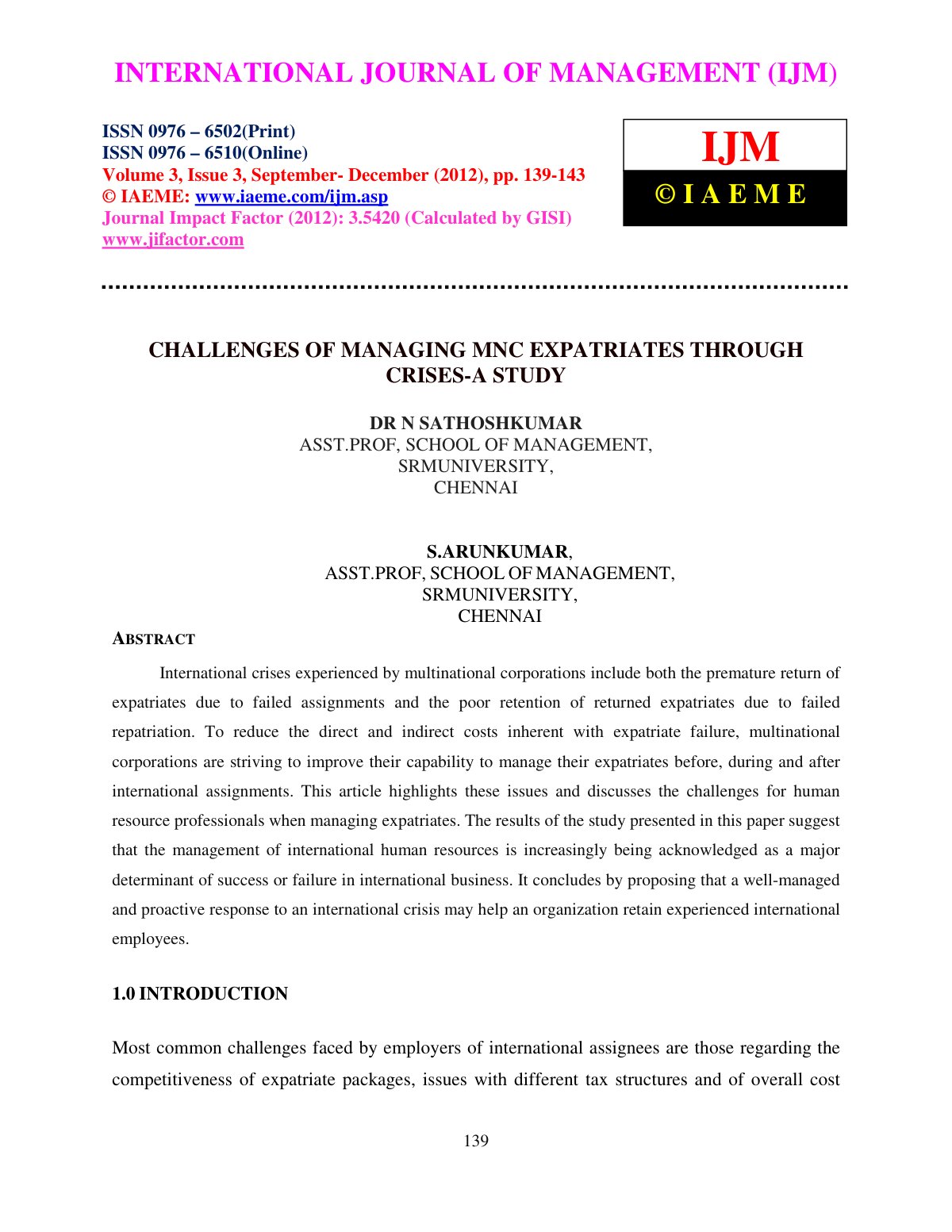 First page of CHALLENGES OF MANAGING MNC EXPATRIATES T