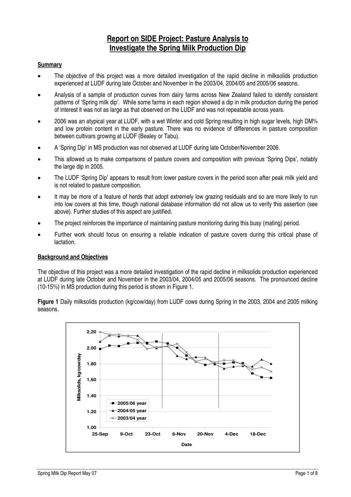 First page of Report on SIDE project pasture analysis