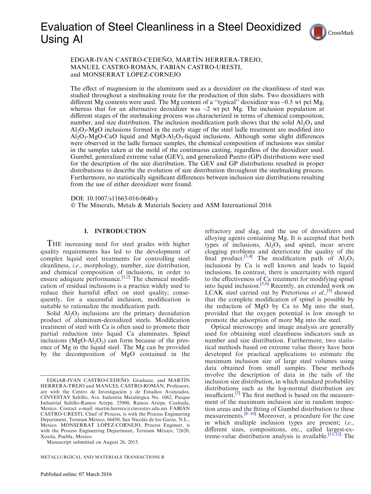 First page of Evaluation of Steel Cleanliness in a Ste