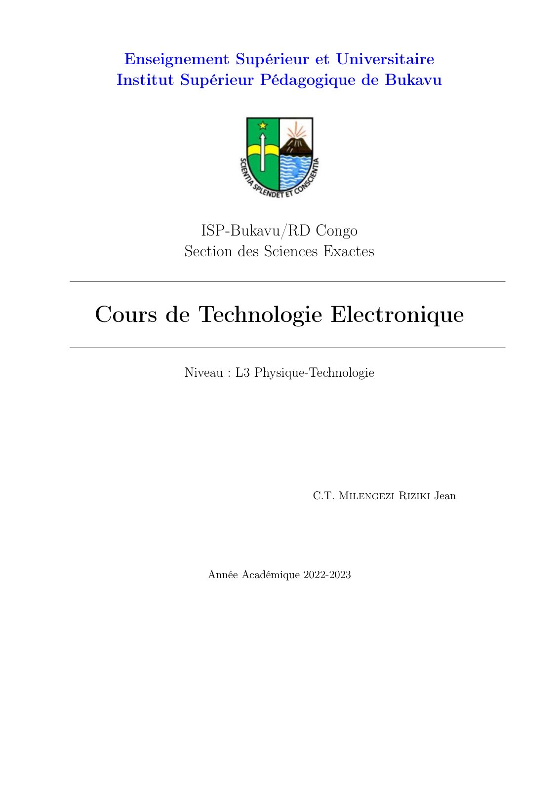First page of TECHNOLOGIE ELECTRONIQUE L3PT