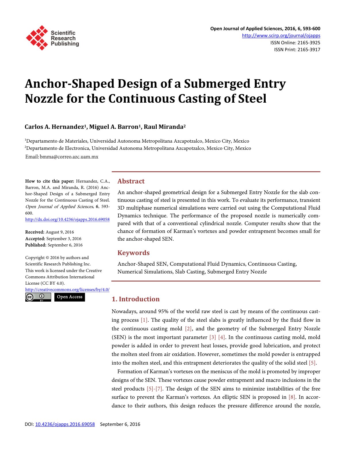 First page of Anchor Shaped Design of a Submerged Entr