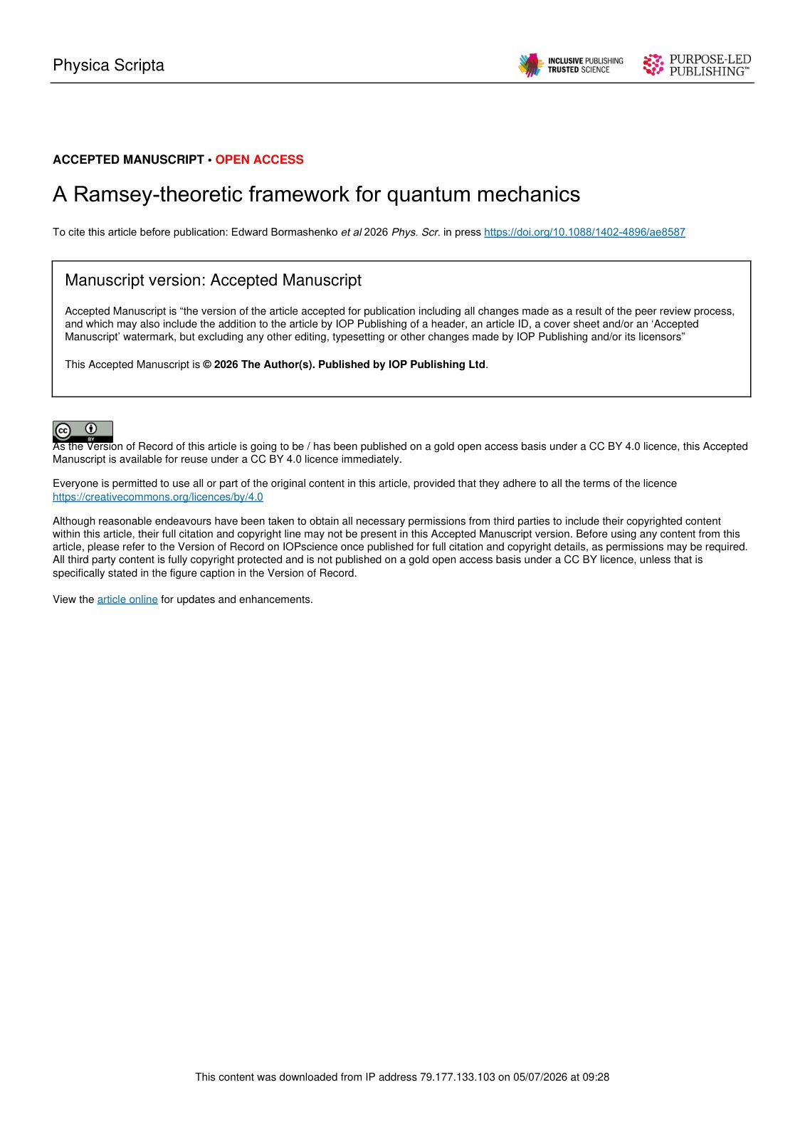 First page of A Ramsey Theoretic Framework for Quantum