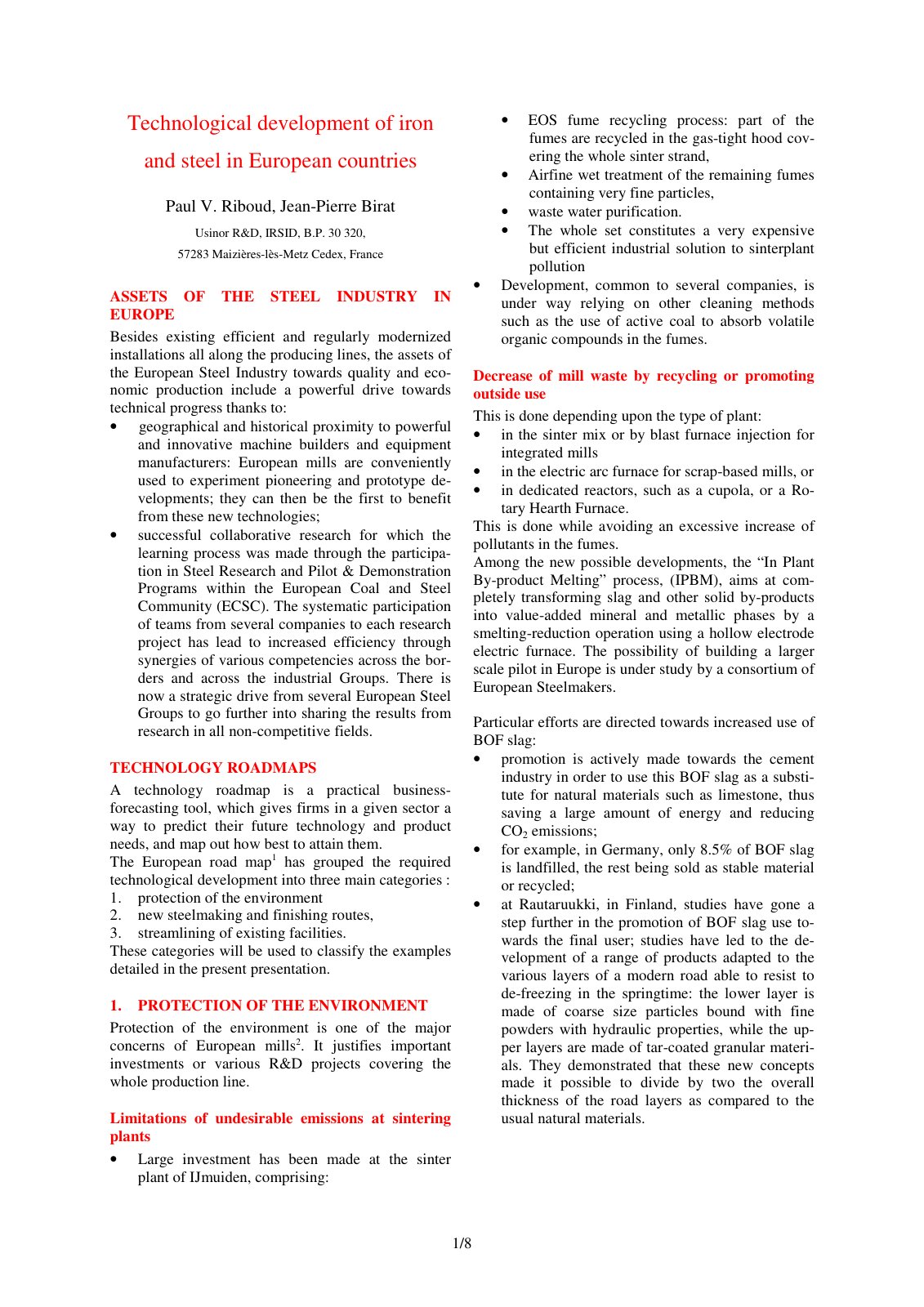 First page of Technological development of iron and st