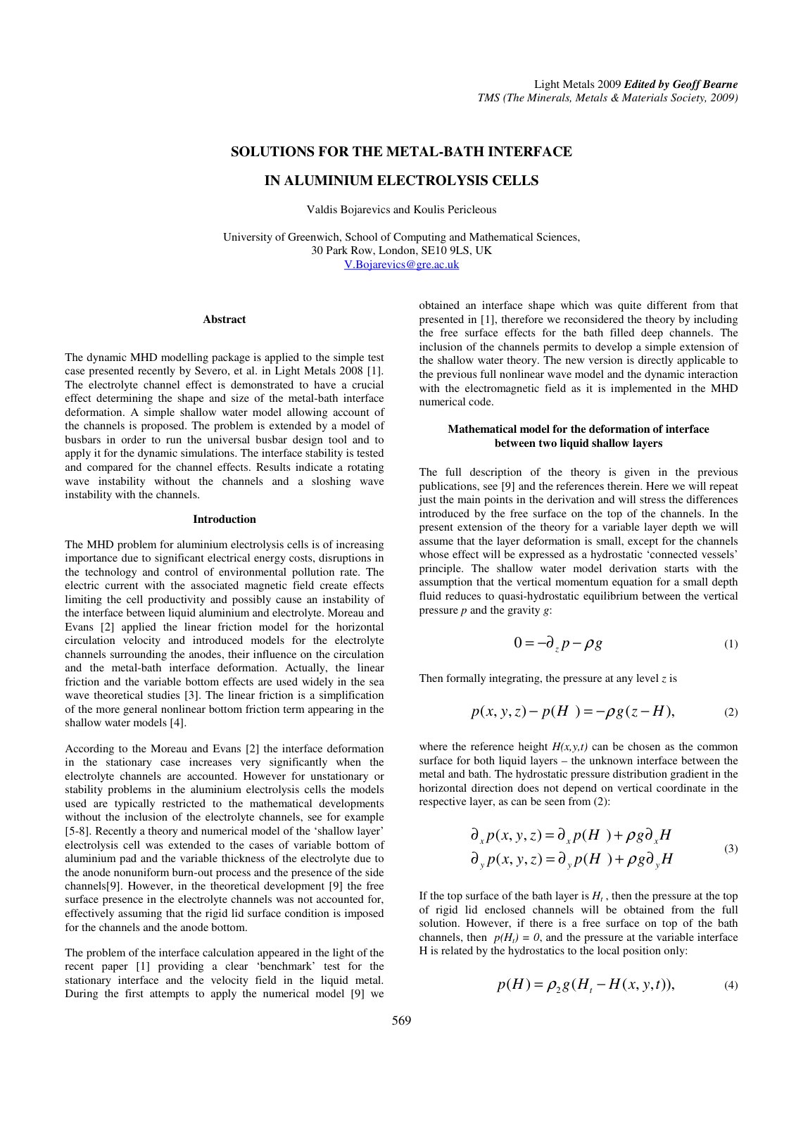 First page of SOLUTIONS FOR THE METAL BATH INTERFACE I