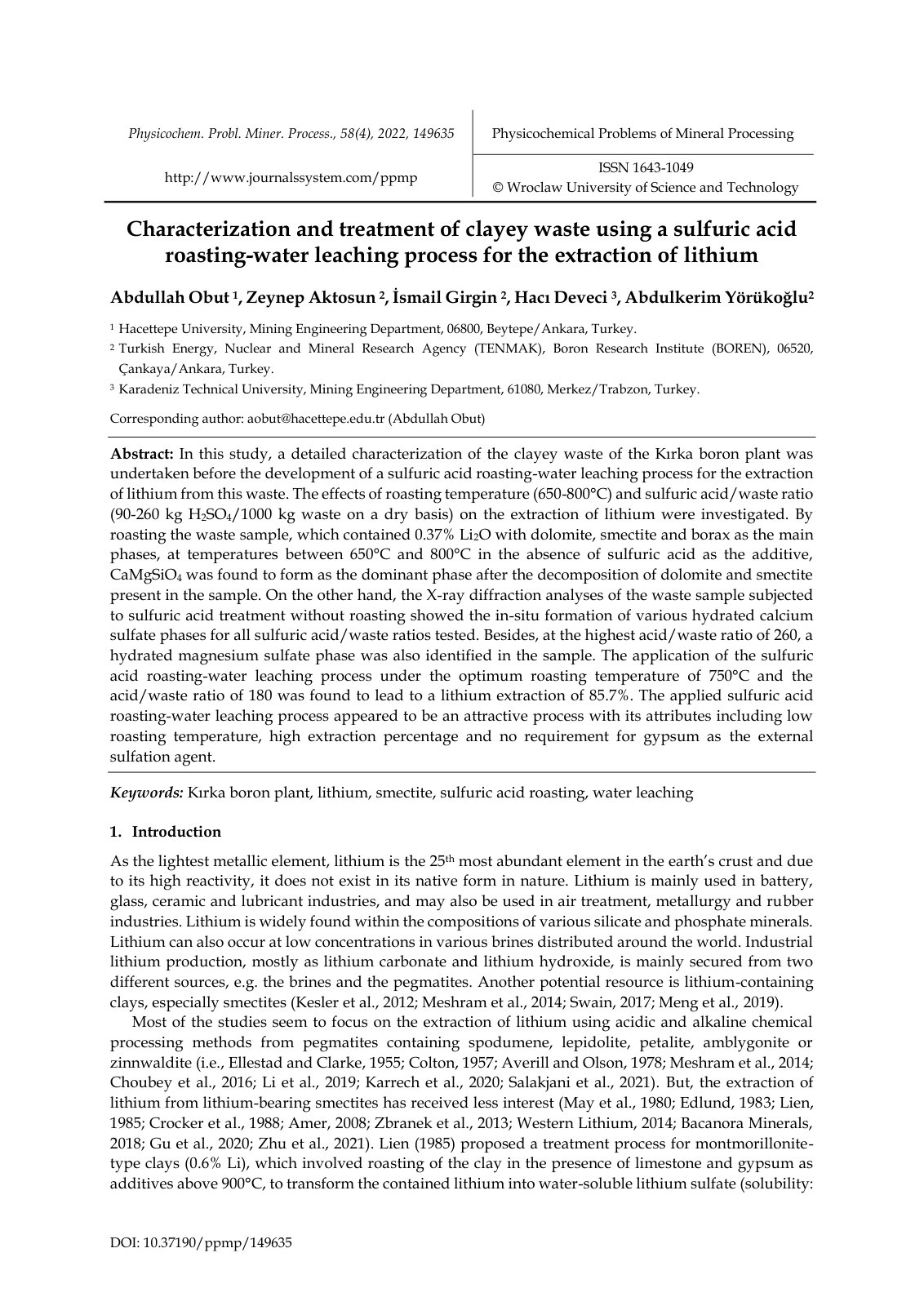 First page of Characterization and treatment of clayey