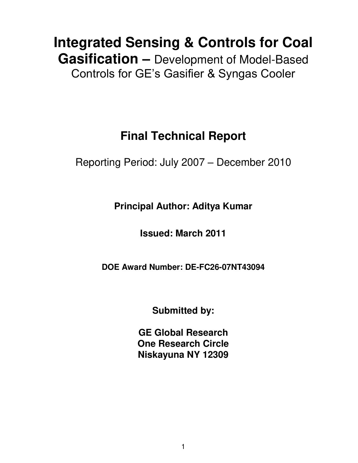 First page of Integrated Sensing and Controls for Coal