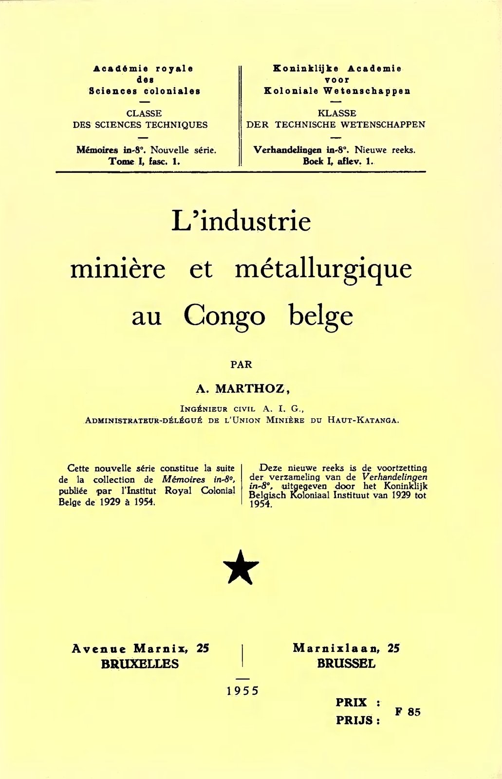 First page of L'industrie minière et métallurgique au Congo belge