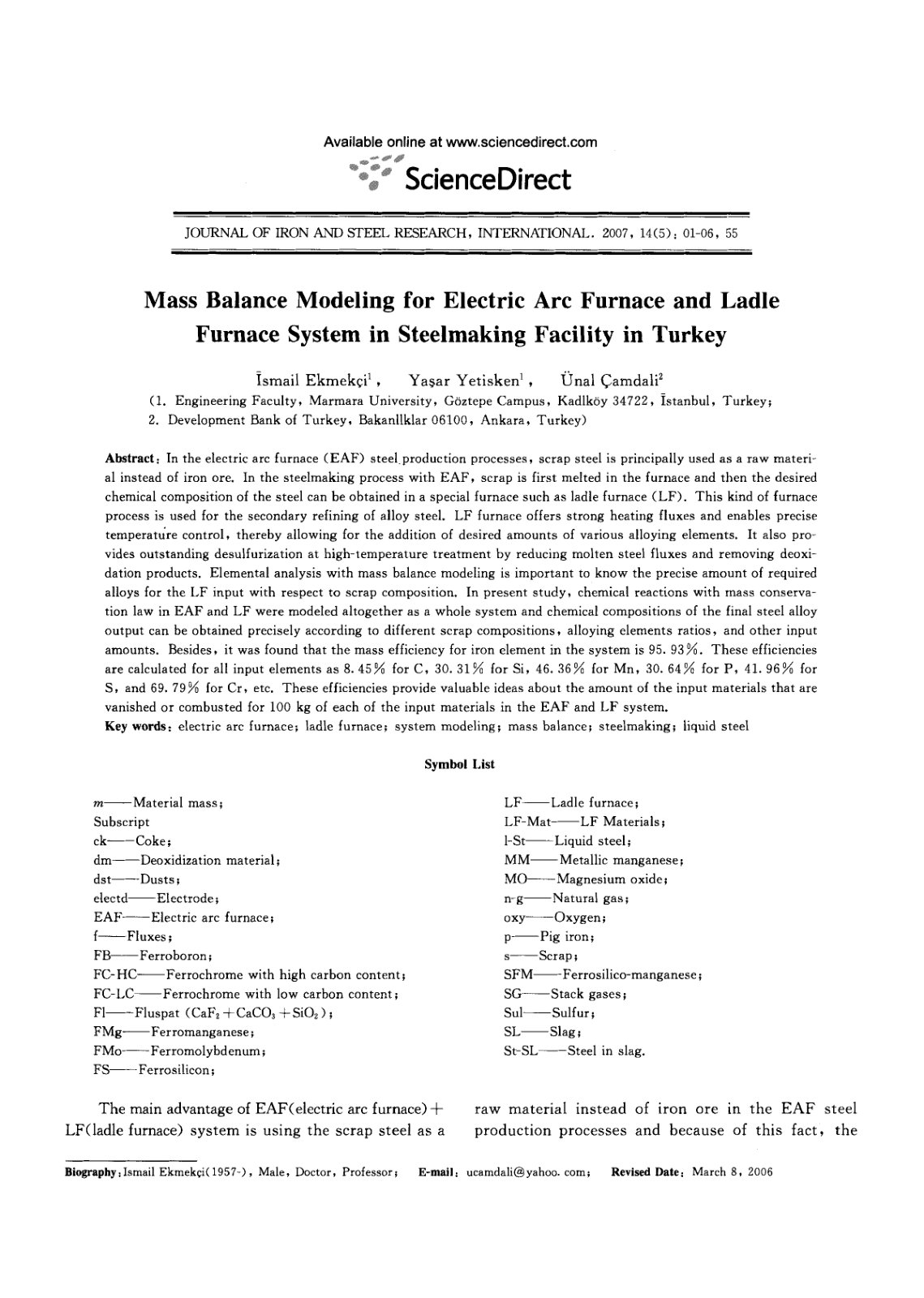 First page of 423968225 Mass Balance Modeling for Electric Arc Furnace pdf