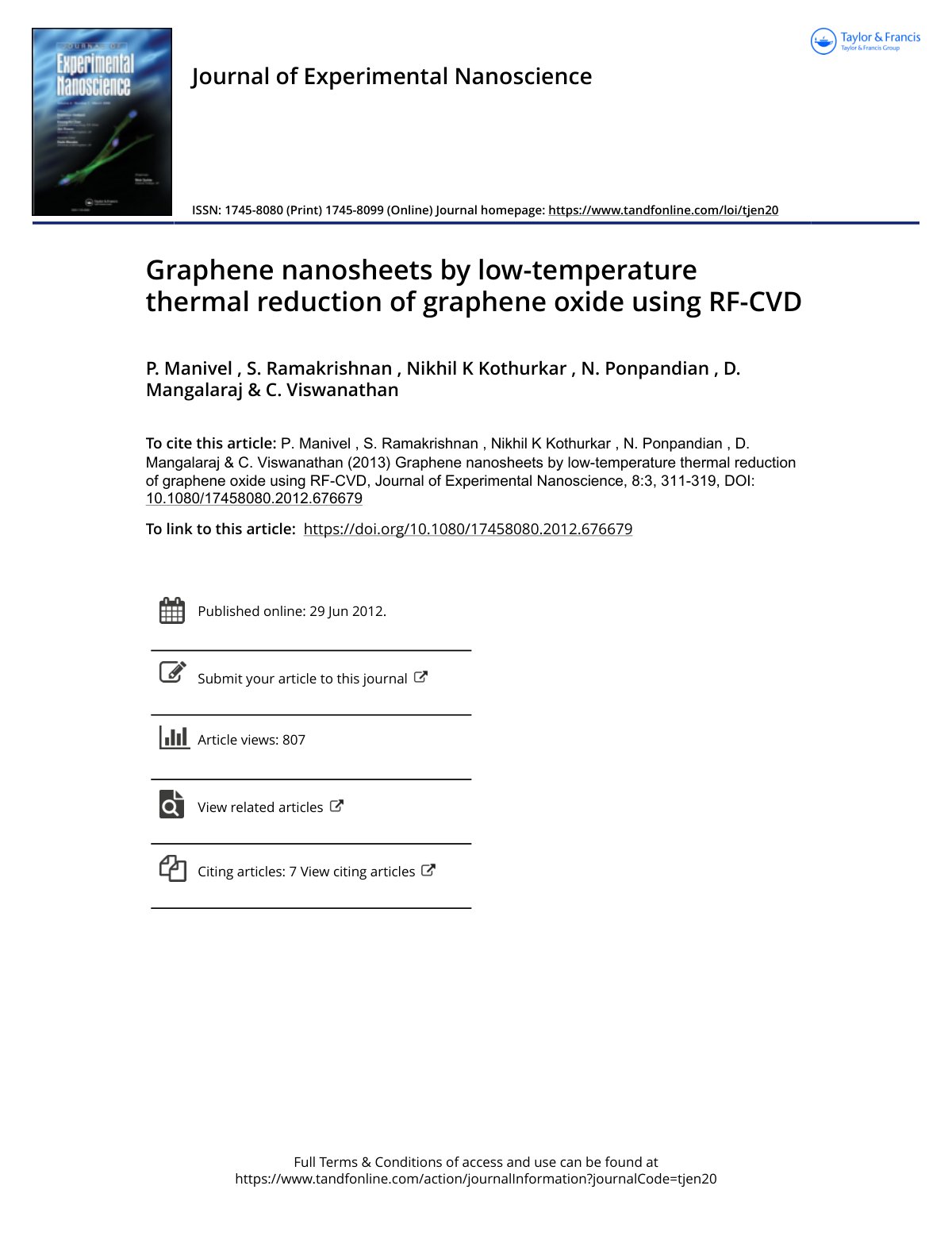 First page of Graphene nanosheets by low temperature t