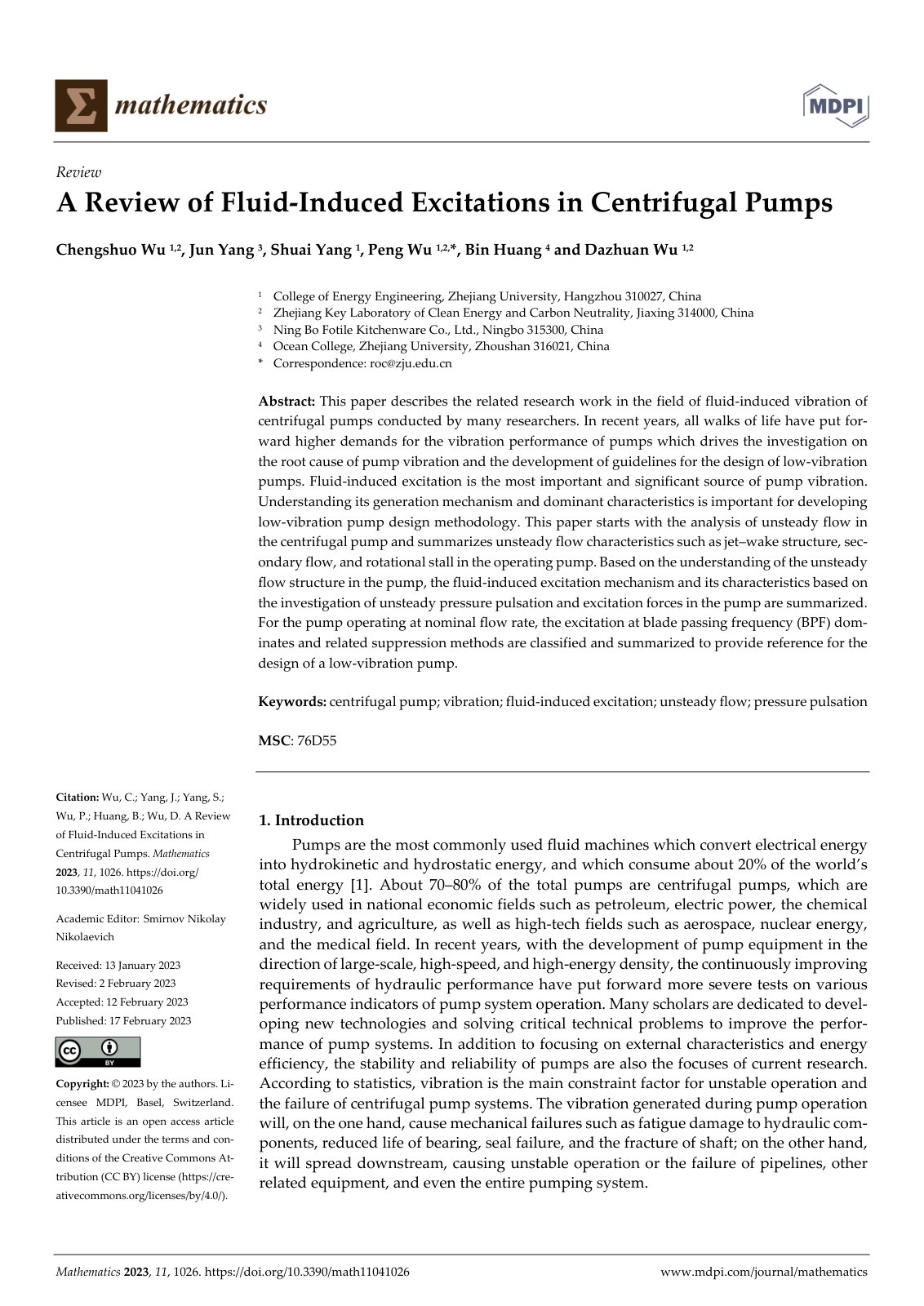 First page of Mathematics 2023, 11, 1026. https://doi.org/10.3390/math11041026