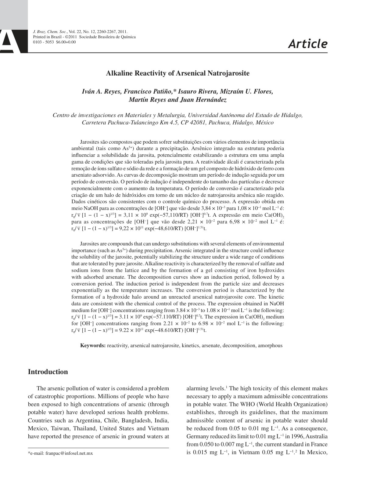 First page of Alkaline reactivity of arsenical natroja