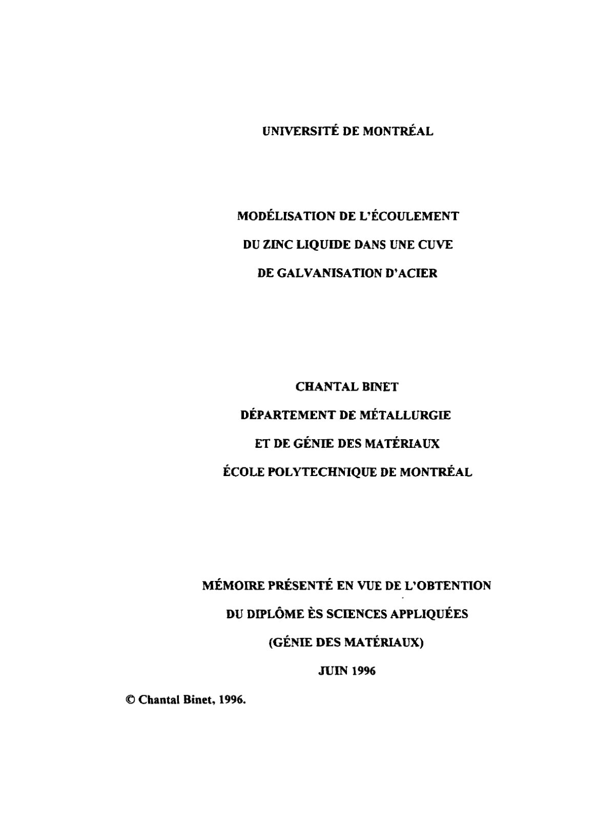 First page of Modelisation de lecoulement du zinc liqu