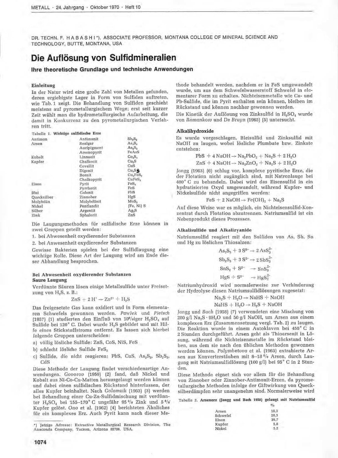 First page of Die Auflösung von Sulfidmineralien