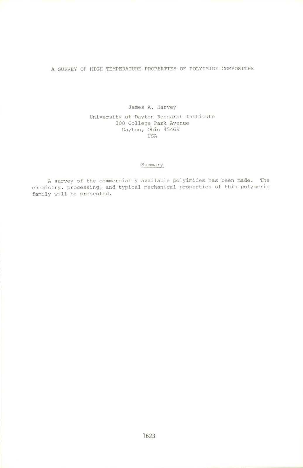 First page of A SURVEY OF HIGH TEMPERATURE PROPERTIES OF POLYIMIDE COMPOSITES
