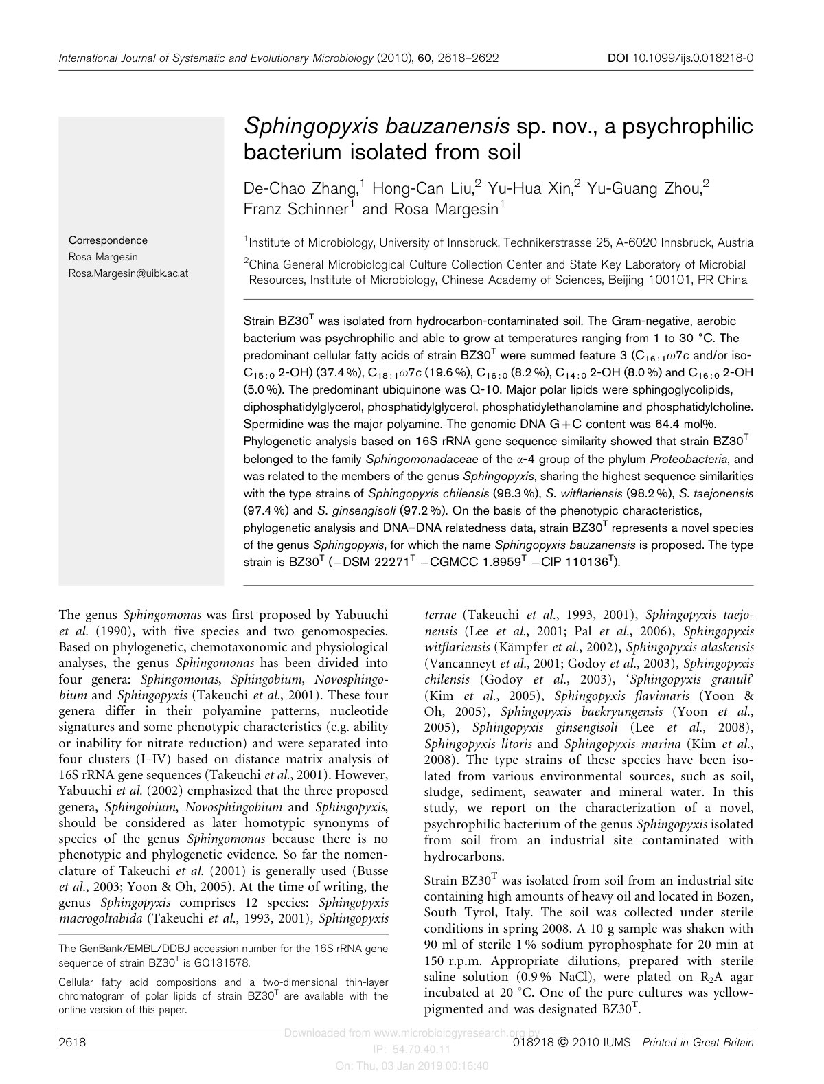 First page of Sphingopyxis bauzanensissp. nov., a psychrophilic bacterium isolated from soil