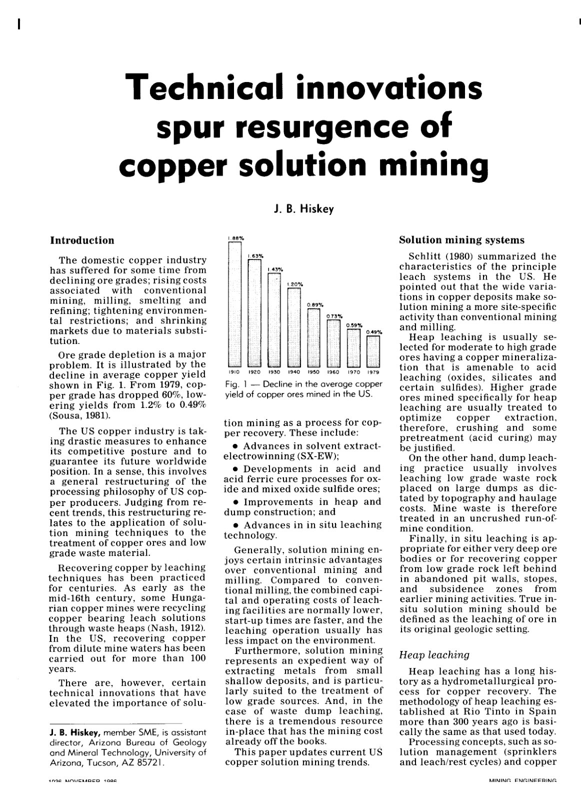 First page of Technical innovations spur resurgence of copper solution mining
