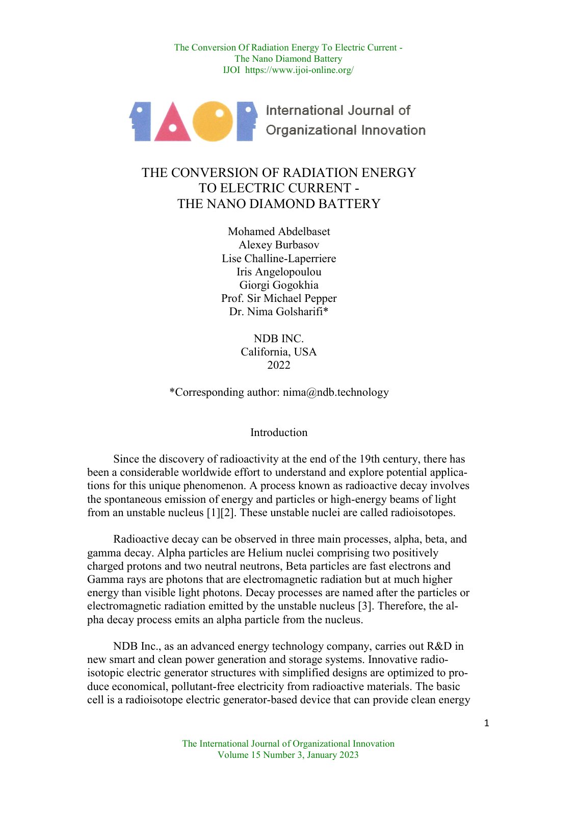 First page of Final NDB