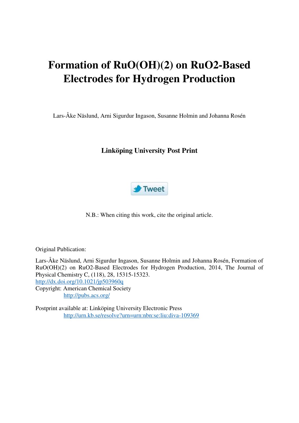 First page of Formation of RuO OH 2 on RuO 2 Based Ele