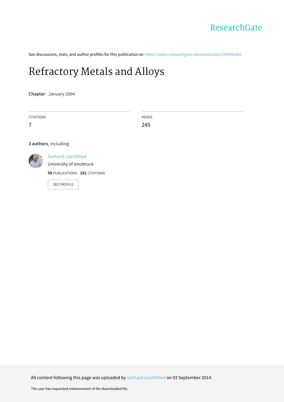 First page of Refractory Metals and Alloys , in Springer Handbook of Condensed Matter and Materials Data, Chapter 1.9