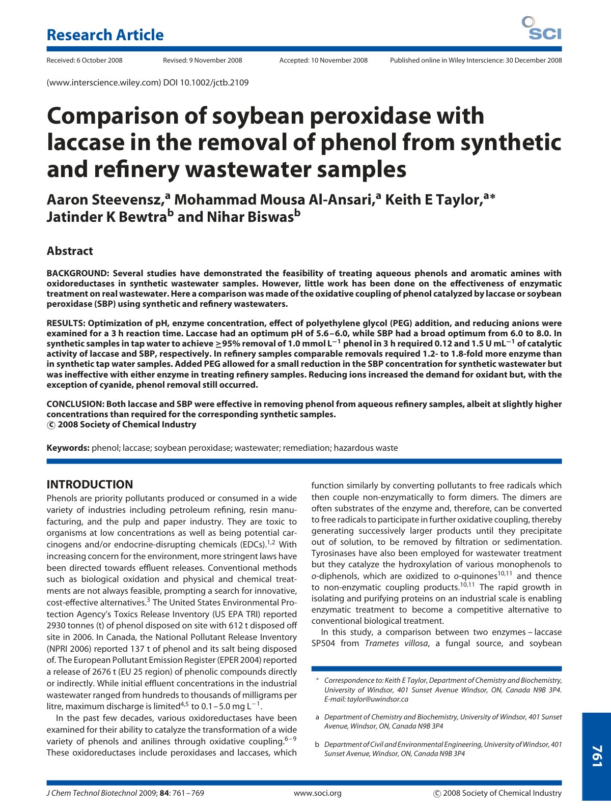 First page of Comparison of soybean peroxidase with la